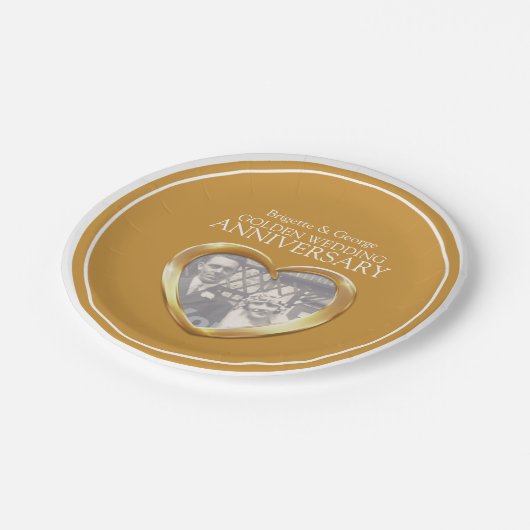 Golden Wedding Jubiläum Foto Herzplatte Pappteller (Schrägansicht)