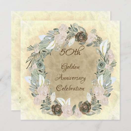Golden Wedding Sage Green Watercolor Blume Einladung (Vorne/Hinten)