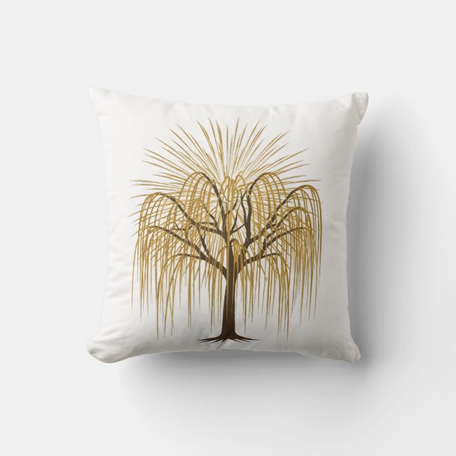 Golden Weeping Willow Tree Illustration Kissen (Vorderseite)
