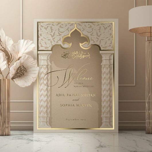 Golden Welcome Sign für die Islamische Nikah Weddi Foliendrucke