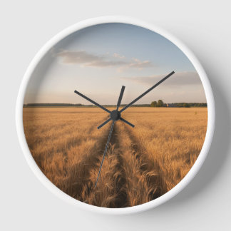 Golden Wheat Field Wall Clock - Landschaft Natur Uhr