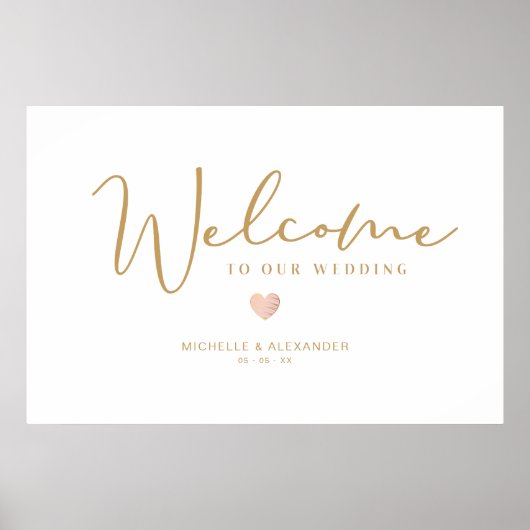 Golden Whimsical Begrüßung Gäste mit einem rosa He Poster (Vorne)