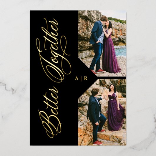 Golden Whimsical Luxury Modern 2 Photos Collage Folieneinladung (Vorderseite)