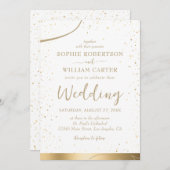 Golden & White Beautiful Elegante Hochzeit Einladu Einladung (Vorne/Hinten)