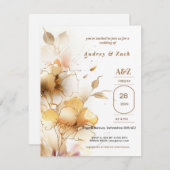 Golden white Blume WEDING Einladung (Vorne/Hinten)