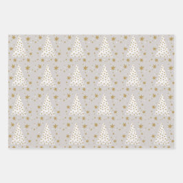 Golden White Elegant Simple Illustrated Christmas Geschenkpapier Set