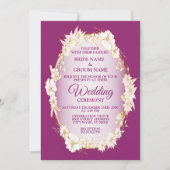 Golden White Floral Pink Geometric Rustic Wedding Einladung (Vorderseite)