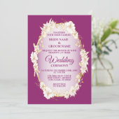 Golden White Floral Pink Geometric Rustic Wedding Einladung (Stehend Vorderseite)