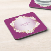 Golden White Floral Pink Geometric Rustic Wedding Getränkeuntersetzer (Linke Seite)