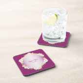 Golden White Floral Pink Geometric Rustic Wedding Getränkeuntersetzer (Rechte Seite)