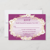Golden White Floral Pink Geometric Rustic Wedding RSVP Karte (Vorderseite)