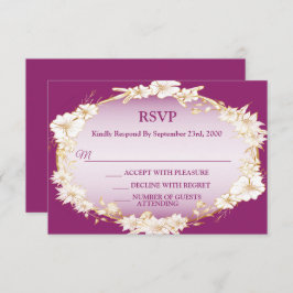 Golden White Floral Pink Geometric Rustic Wedding RSVP Karte
