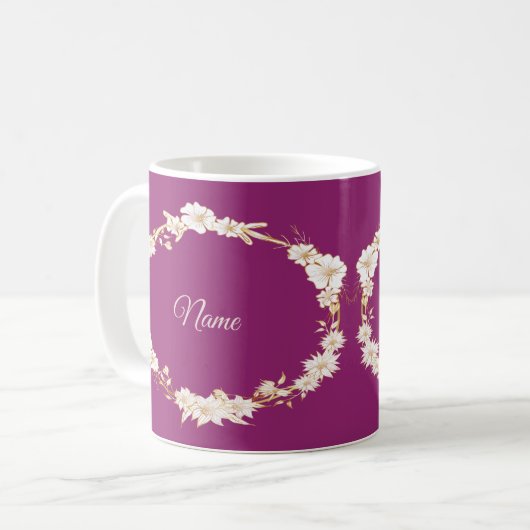 Golden White Floral Pink Geometric Wedding Gift Kaffeetasse (Vorderseite Links)
