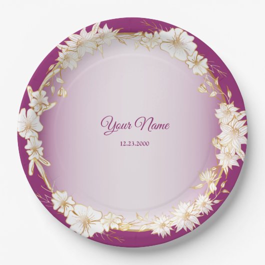 Golden White Floral Pink Geometric Wedding Party Pappteller (Vorderseite)