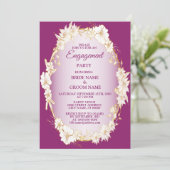 Golden White Floral Pink Rustic Engagement Party Einladung (Stehend Vorderseite)