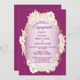 Golden White Floral Pink Rustic Engagement Party Einladung