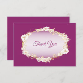 Golden White Floral Pink Wedding Geometric Rustic Dankeskarte