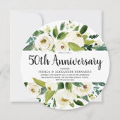 Golden White Florals 50. Hochzeitstag Einladung (Vorderseite)