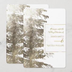 Golden & White Glam Pine Tree Rustikale Wald Hochz Einladung