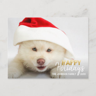 Golden White Happy Holidays Hunde Welpe   FOTO Feiertagspostkarte