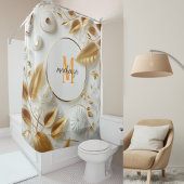 Golden White Luxe Orange Monogram Modernes Skript Duschvorhang