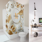 Golden White Luxe Orange Monogram Modernes Skript Duschvorhang