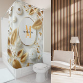 Golden White Luxe Orange Monogram Modernes Skript Duschvorhang