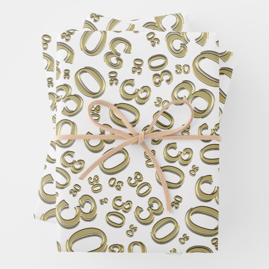 Golden/White Random Number Pattern am 0. Geburtsta Geschenkpapier Set (Beispiel)