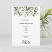 Golden White Roses Luxus Hochzeit Einladung (Stehend Vorderseite)