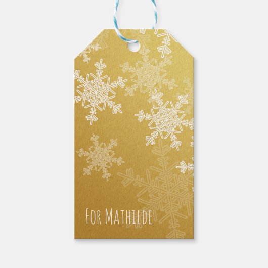 Golden White Snowflakes Minimalistisch Weihnachten Geschenkanhänger (Vorderseite)