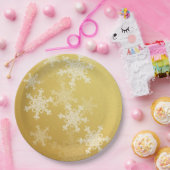 Golden White Snowflakes Minimalistisch Weihnachten Pappteller (Party)