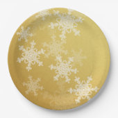 Golden White Snowflakes Minimalistisch Weihnachten Pappteller (Vorderseite)
