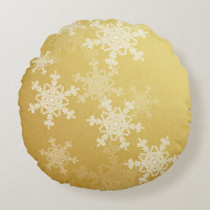 Golden White Snowflakes Minimalistisch Weihnachten Rundes Kissen