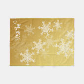 Golden White Snowflakes Minimalistischer Weihnacht Fleecedecke (Vorderseite (Horizontal))