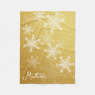 Golden White Snowflakes Minimalistischer Weihnacht Fleecedecke