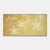 Golden White Snowflakes Minimalistischer Weihnacht Schreibtischunterlage (Vorderseite)