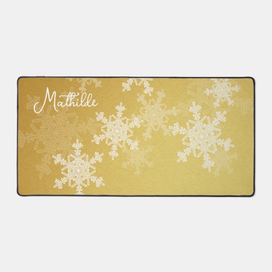 Golden White Snowflakes Minimalistischer Weihnacht Schreibtischunterlage (Vorderseite)