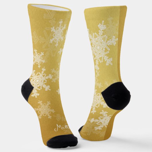 Golden White Snowflakes Minimalistischer Weihnacht Socken (Gewinkelt)