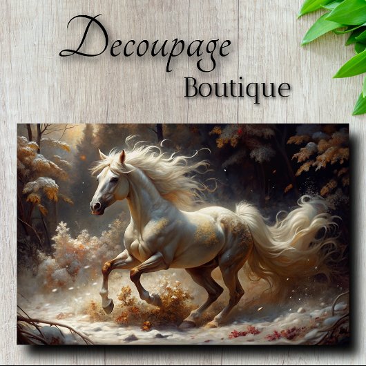 Golden White Stallion Verzauberter Wald Dekoupage Seidenpapier