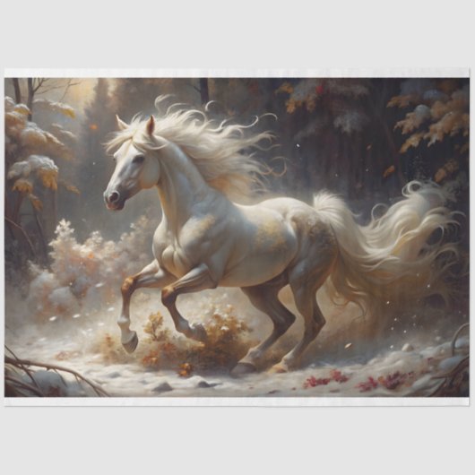 Golden White Stallion Verzauberter Wald Dekoupage Seidenpapier (Vorderseite)