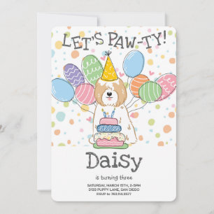Golden White Tibeter Terrier Dog Birthday Party Einladung