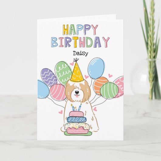 Golden White Tibeter Terrier Dog Birthday Party Karte (Vorderseite)