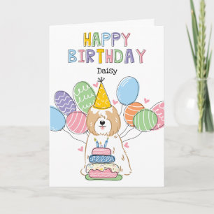 Golden White Tibeter Terrier Dog Birthday Party Karte