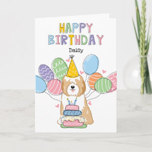 Golden White Tibeter Terrier Dog Birthday Party Karte