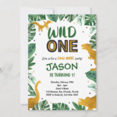 Golden Wild One Dinosaurier Einladung (Vorderseite)