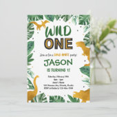 Golden Wild One Dinosaurier Einladung (Stehend Vorderseite)