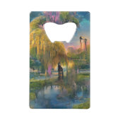 Golden Willow tree bei Sonnenuntergang am Teich Geldbeutel Flaschenöffner (Vorderseite)