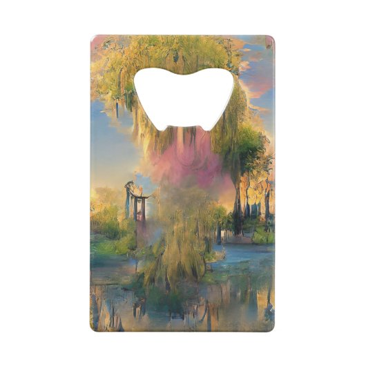 Golden Willow tree bei Sonnenuntergang am Teich Geldbeutel Flaschenöffner (Rückseite)