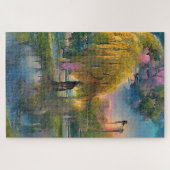 Golden Willow tree bei Sonnenuntergang am Teich Puzzle (Horizontal)