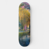 Golden Willow tree bei Sonnenuntergang am Teich Skateboard (Vorderseite)